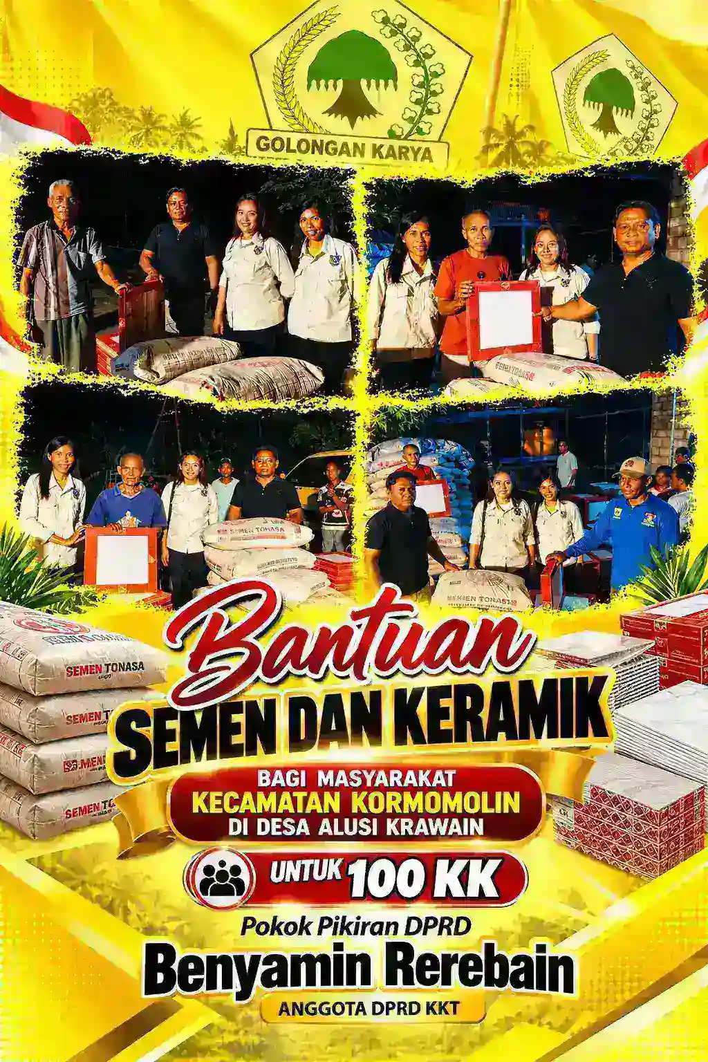 Anggota DPRD KKT Benyamin Rerebain Salurkan Bantuan RKTL Untuk 100 KK Di Desa Krawain