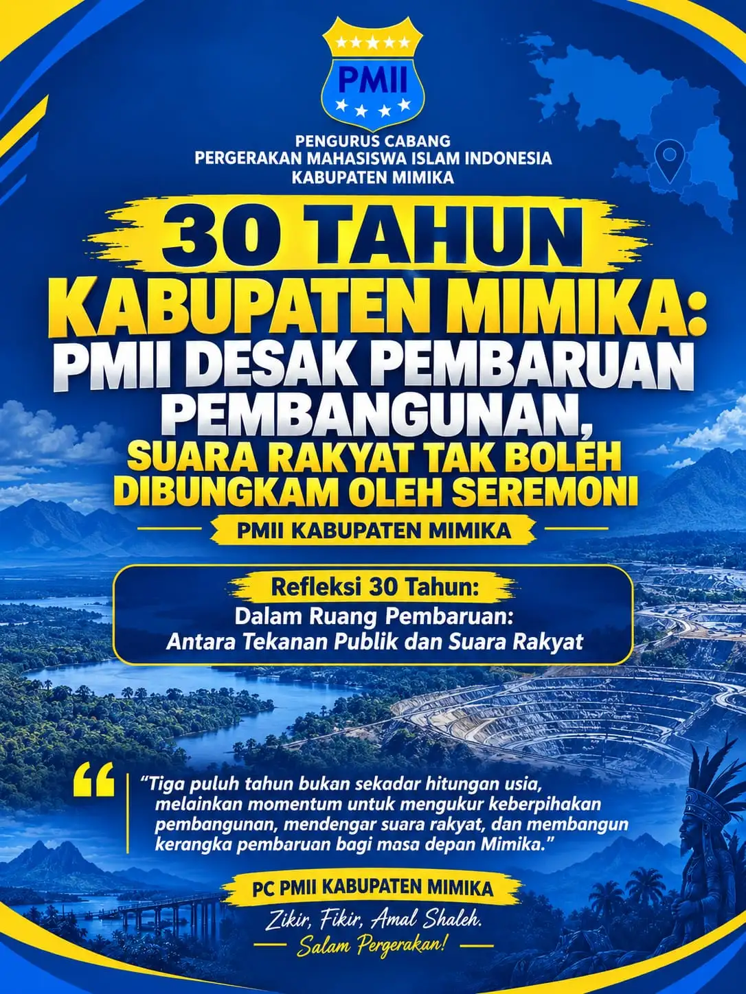 30 TAHUN KABUPATEN MIMIKA: PMII DESAK PEMBARUAN PEMBANGUNAN, SUARA RAKYAT TAK BOLEH DIBUNGKAM OLEH SEREMONI