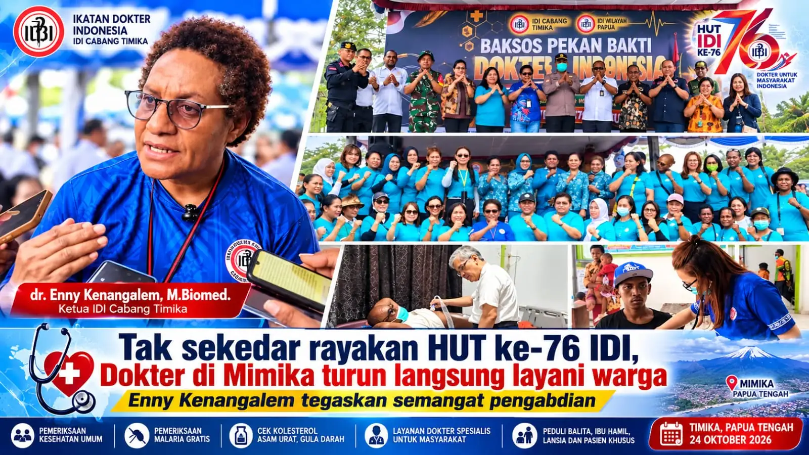 Tak Sekadar Rayakan HUT ke-76 IDI, Dokter di Mimika Turun Langsung Layani Warga, Enny Kenangalem Tegaskan Semangat Pengabdian