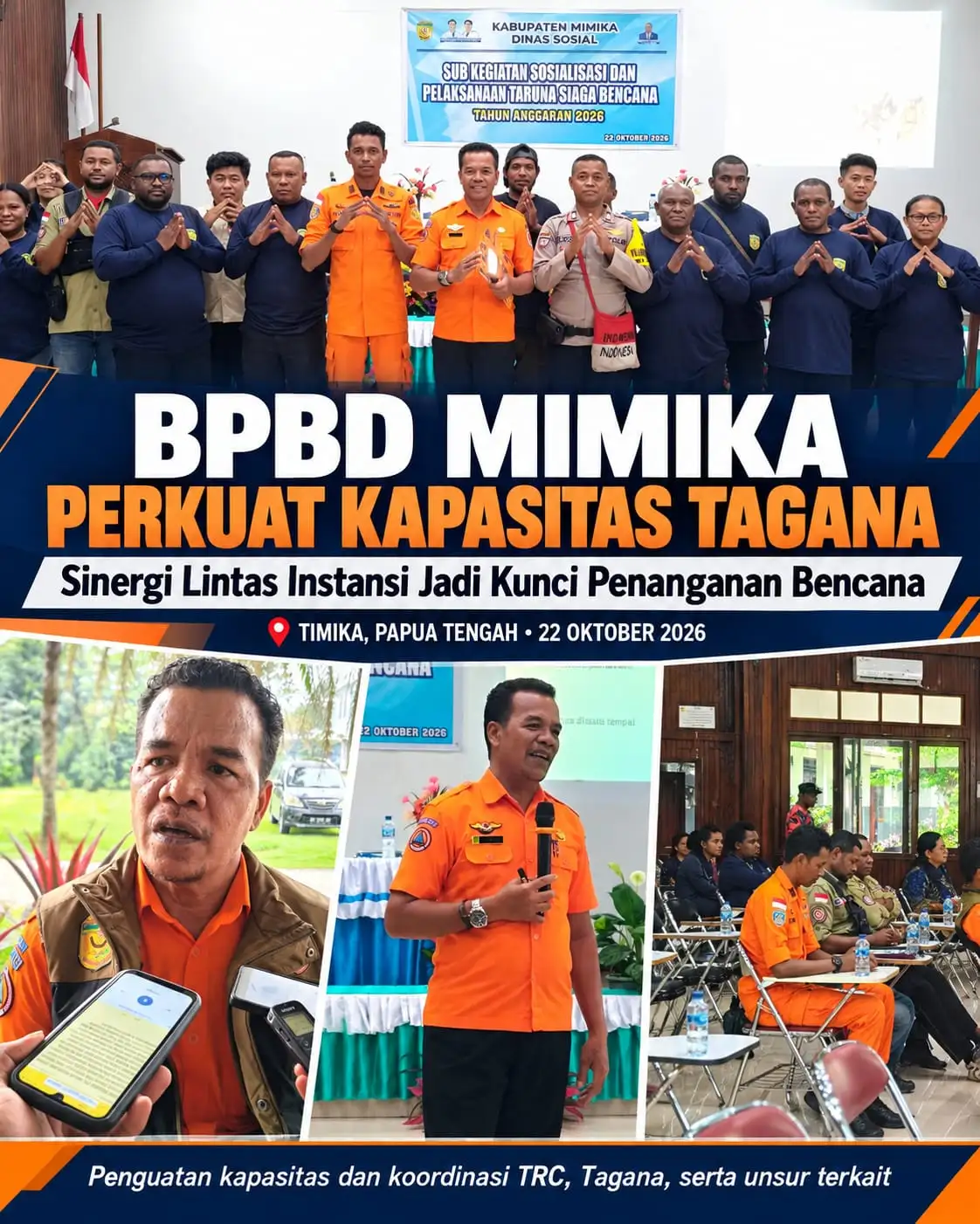 BPBD Mimika Perkuat Kapasitas Tagana dan TRC, Koordinasi Lintas Instansi Diuji Saat Bencana
