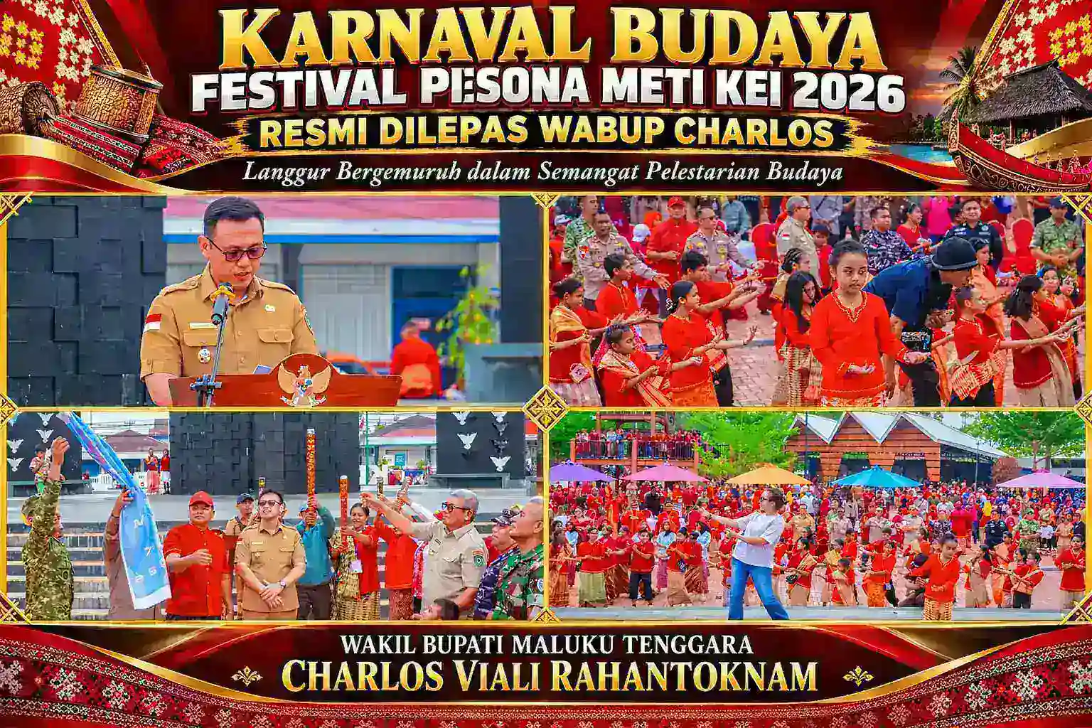 Karnaval Budaya Festival Pesona Meti Kei 2026 Resmi Dilepas Wabup Charlos, Langgur Bergemuruh dalam Semangat Pelestarian Budaya