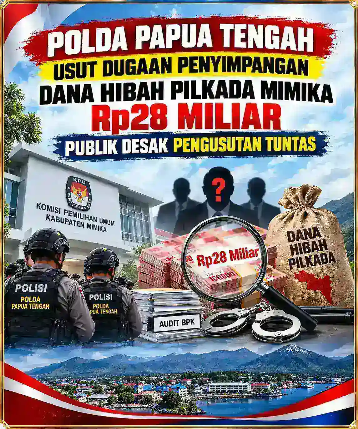 POLDA PAPUA TENGAH USUT DUGAAN PENYIMPANGAN DANA HIBAH PILKADA MIMIKA Rp28 MILIAR, PUBLIK DESAK PENGUSUTAN TUNTAS