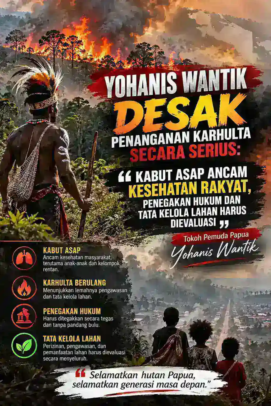 YOHANIS WANTIK DESAK PENANGANAN KARHUTLA SECARA SERIUS: KABUT ASAP ANCAM KESEHATAN RAKYAT, PENEGAKAN HUKUM DAN TATA KELOLA LAHAN HARUS DIEVALUASI